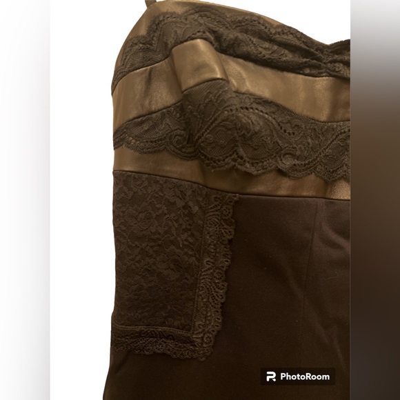 Leather & Lace Spaghetti Strap Slip Dress DANIER - Picture 1 of 6